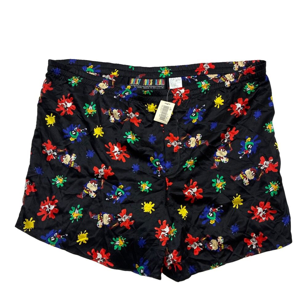 Vtg 1995 Warner Brothers Looney Tunes Mania Splatter Paint Boxer Sz XL 100% Silk